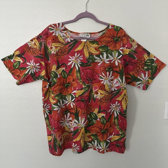 Katelyn Rose Tops - Vintage Plus Size Colorful Tropical Floral Print Katelyn Rose Woman Top SZ 2X